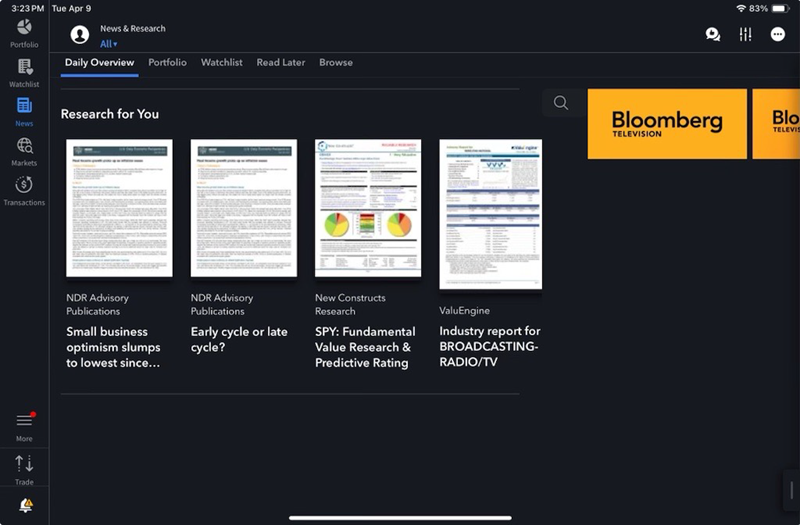 The Portfolio news and media page on the iPad